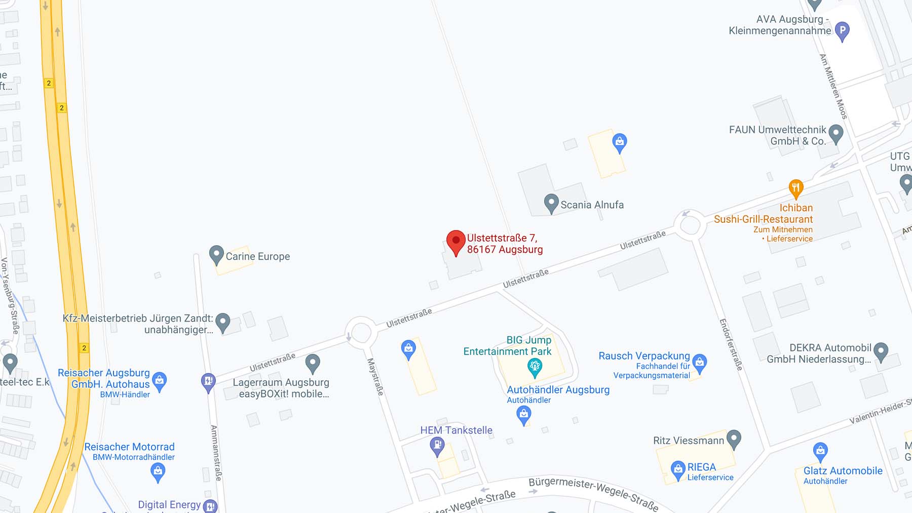 Kartenansicht des Standortes der PTG PRO Augsburg